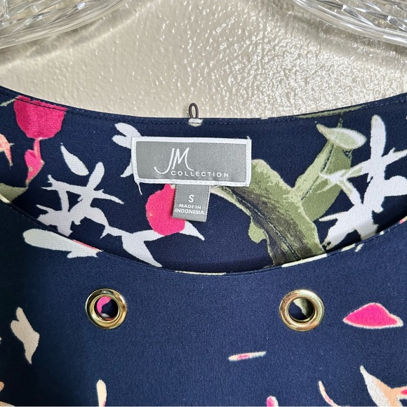 JM Collection Navy Blue Floral Tunic Blouse Size Small - Picture 3 of 5